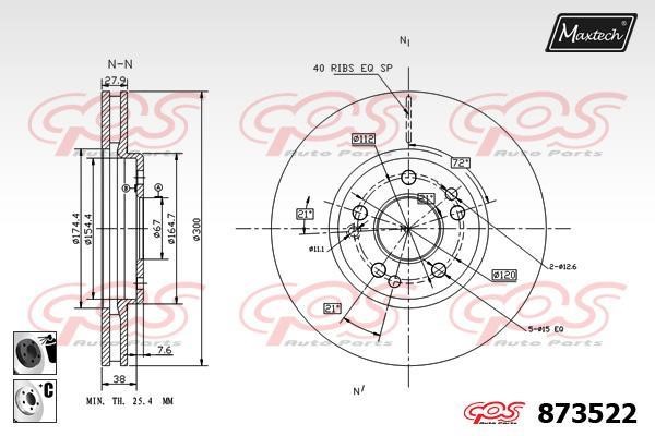 MaxTech 873522.6060 Front brake disc ventilated 8735226060