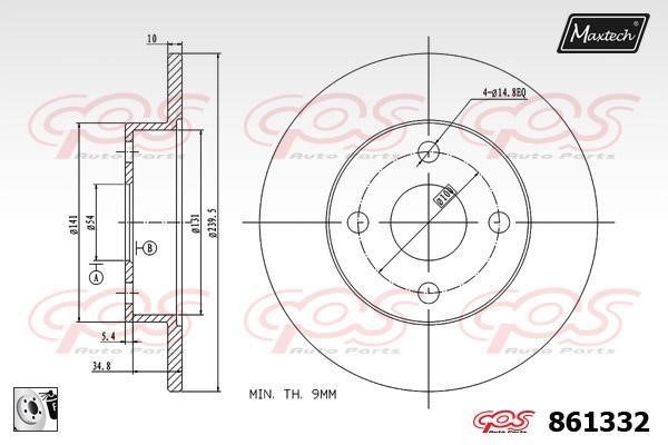 MaxTech 861332.0080 Rear brake disc, non-ventilated 8613320080
