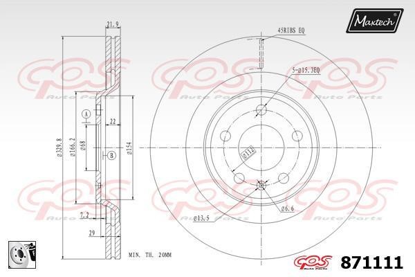 MaxTech 871111.0080 Rear ventilated brake disc 8711110080