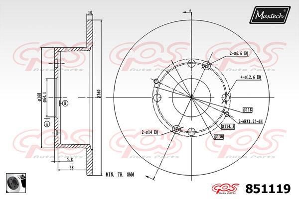 MaxTech 851119.0060 Rear brake disc, non-ventilated 8511190060