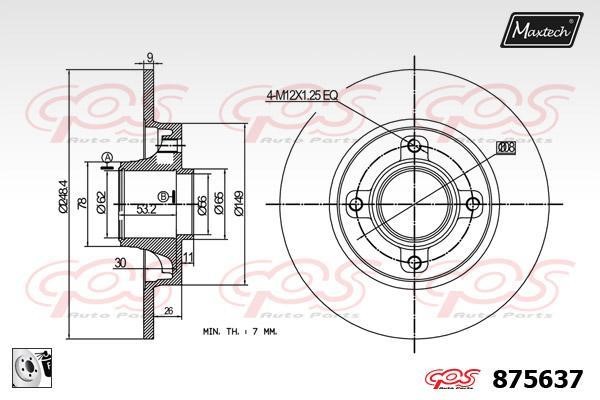 MaxTech 875637.0085 Rear brake disc, non-ventilated 8756370085