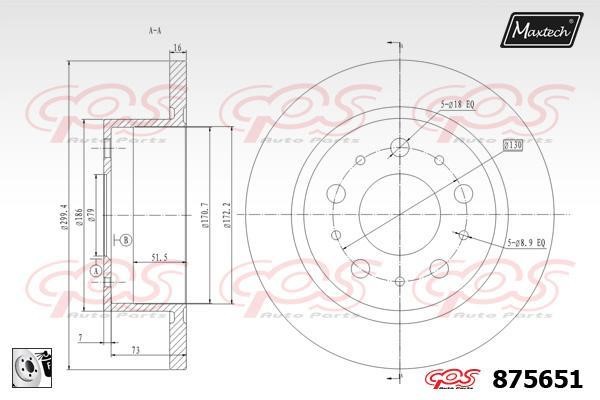 MaxTech 875651.0080 Rear brake disc, non-ventilated 8756510080