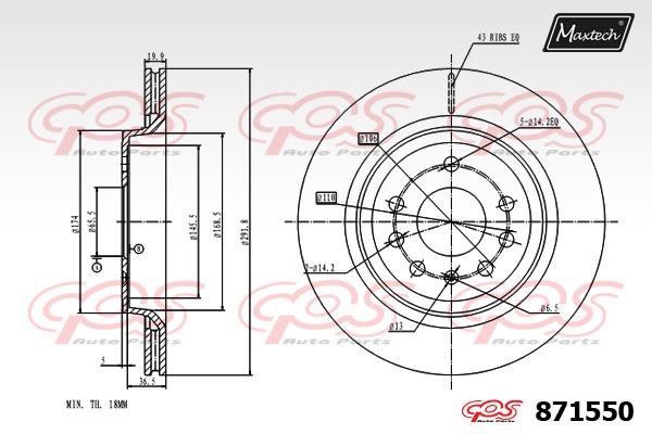 MaxTech 871550.0000 Rear ventilated brake disc 8715500000