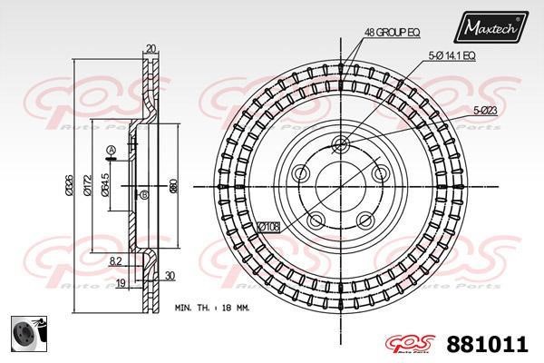 MaxTech 881011.0060 Rear ventilated brake disc 8810110060