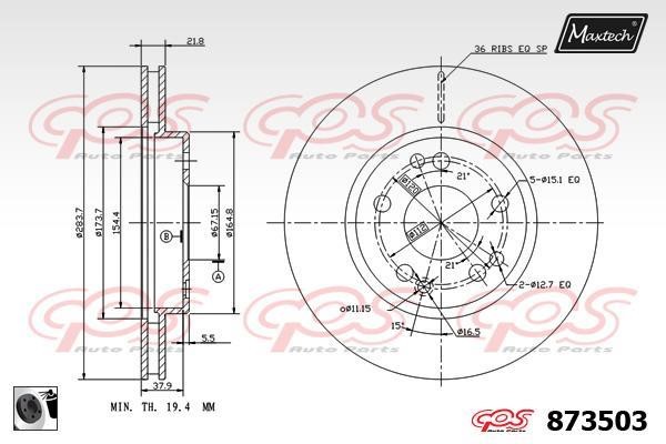 MaxTech 873503.0060 Front brake disc ventilated 8735030060