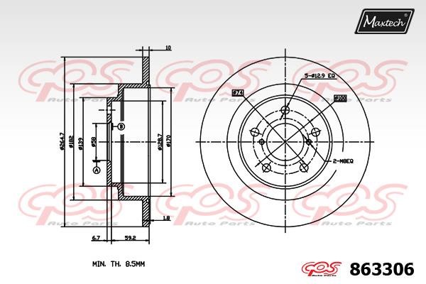 MaxTech 863306.0000 Rear brake disc, non-ventilated 8633060000