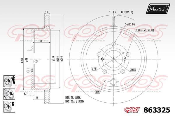 MaxTech 863325.6980 Rear ventilated brake disc 8633256980