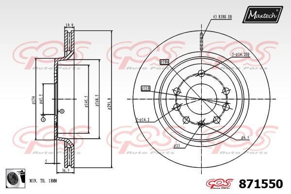 MaxTech 871550.0060 Rear ventilated brake disc 8715500060