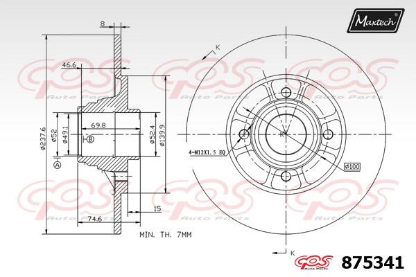 MaxTech 875341.0001 Rear brake disc, non-ventilated 8753410001