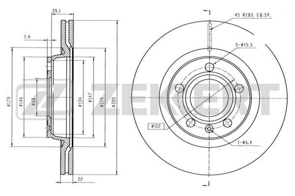 Zekkert BS-5195 Front brake disc ventilated BS5195