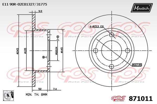 MaxTech 871011.0080 Rear brake disc, non-ventilated 8710110080