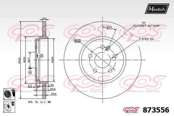 MaxTech 873556.6060 Rear brake disc, non-ventilated 8735566060