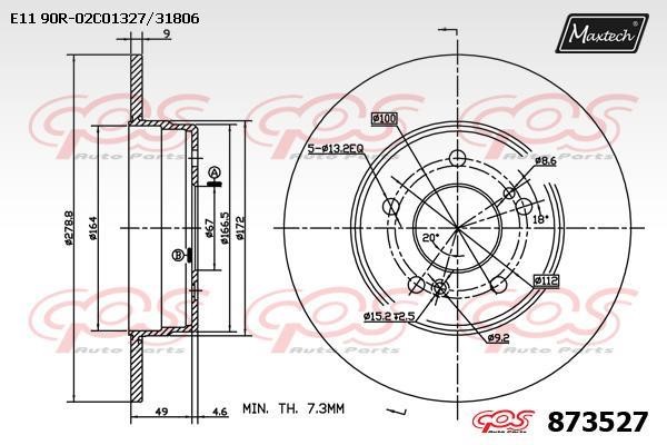 MaxTech 873527.0000 Rear brake disc, non-ventilated 8735270000