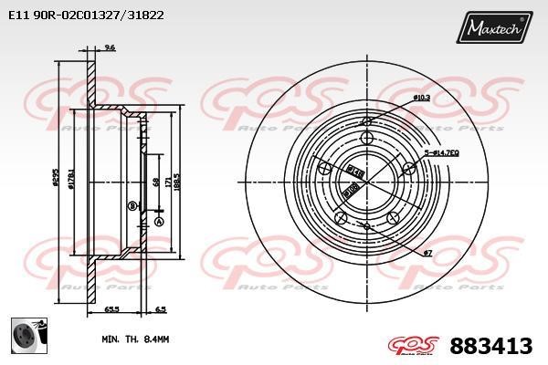 MaxTech 883413.0060 Rear brake disc, non-ventilated 8834130060