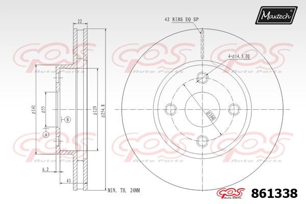 MaxTech 861338.0000 Front brake disc ventilated 8613380000