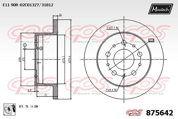 MaxTech 875642.0080 Rear brake disc, non-ventilated 8756420080