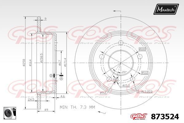 MaxTech 873524.0060 Rear brake disc, non-ventilated 8735240060