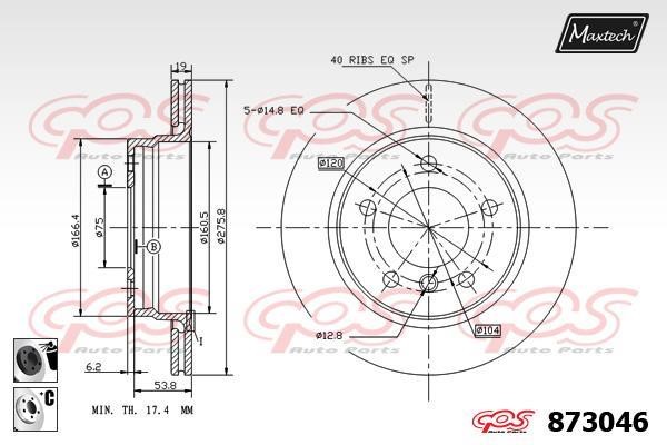 MaxTech 873046.6060 Rear ventilated brake disc 8730466060