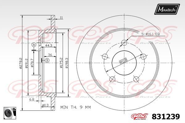 MaxTech 831239.0060 Rear brake disc, non-ventilated 8312390060