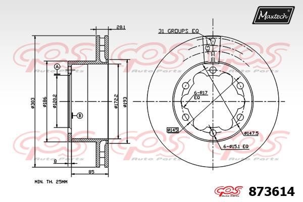 MaxTech 873614.0000 Rear ventilated brake disc 8736140000