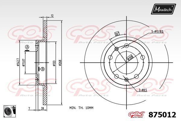 MaxTech 875012.0060 Rear brake disc, non-ventilated 8750120060