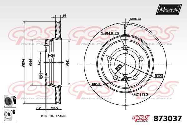 MaxTech 873037.6060 Rear ventilated brake disc 8730376060