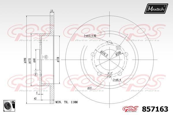 MaxTech 857163.0060 Rear brake disc, non-ventilated 8571630060