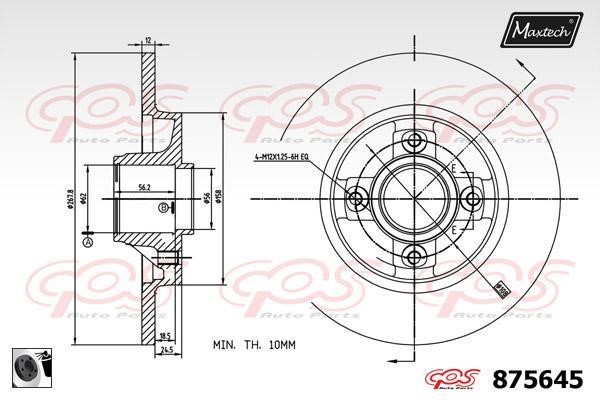MaxTech 875645.0065 Rear brake disc, non-ventilated 8756450065