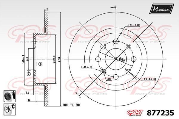 MaxTech 877235.6060 Rear brake disc, non-ventilated 8772356060