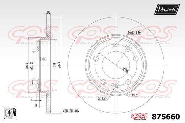 MaxTech 875660.0080 Rear brake disc, non-ventilated 8756600080
