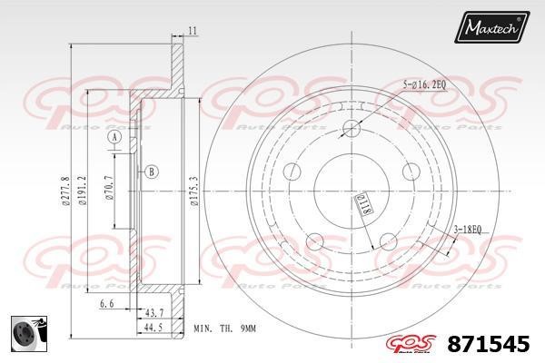 MaxTech 871545.0060 Rear brake disc, non-ventilated 8715450060