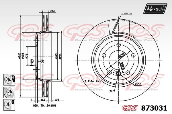 MaxTech 873031.6880 Rear ventilated brake disc 8730316880