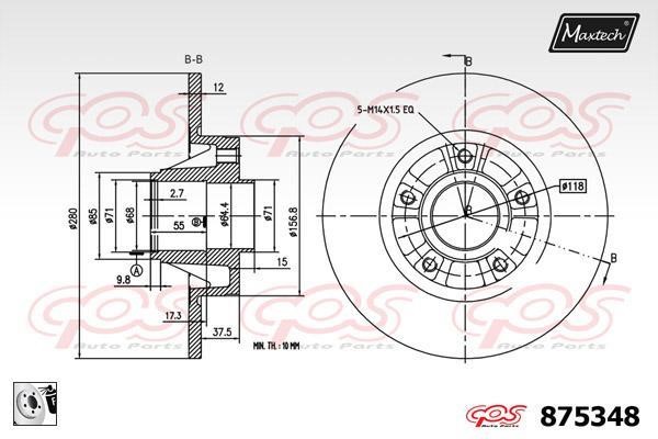 MaxTech 875348.0081 Rear brake disc, non-ventilated 8753480081