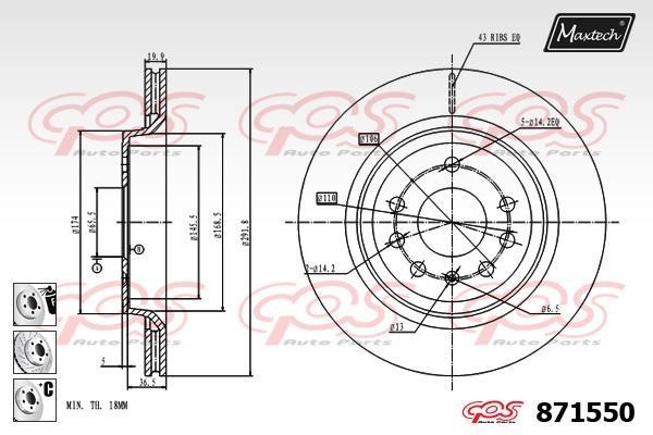 MaxTech 871550.6880 Rear ventilated brake disc 8715506880