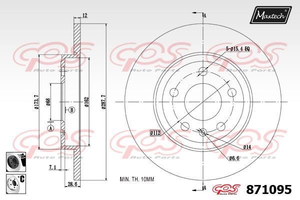 MaxTech 871095.6060 Rear brake disc, non-ventilated 8710956060