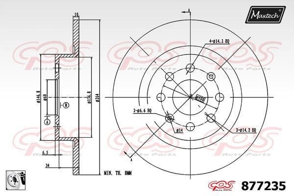 MaxTech 877235.0080 Rear brake disc, non-ventilated 8772350080