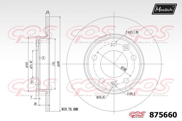 MaxTech 875660.0000 Rear brake disc, non-ventilated 8756600000