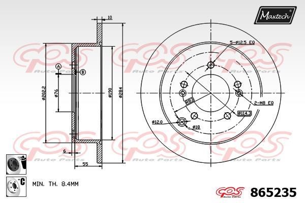 MaxTech 865235.6060 Rear brake disc, non-ventilated 8652356060