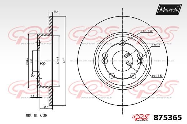 MaxTech 875365.0000 Rear brake disc, non-ventilated 8753650000