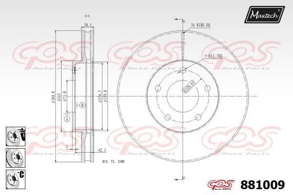 MaxTech 881009.6880 Front brake disc ventilated 8810096880