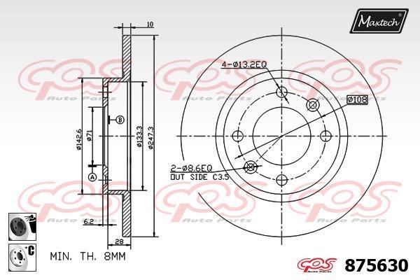 MaxTech 875630.6060 Rear brake disc, non-ventilated 8756306060