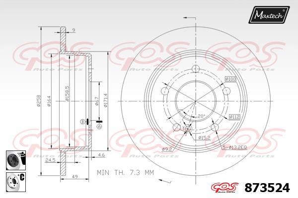 MaxTech 873524.6060 Rear brake disc, non-ventilated 8735246060
