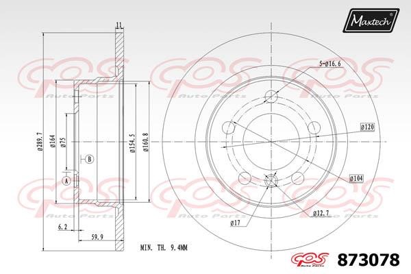 MaxTech 873078.0000 Rear brake disc, non-ventilated 8730780000