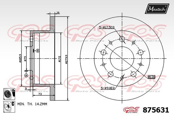 MaxTech 875631.6060 Rear brake disc, non-ventilated 8756316060