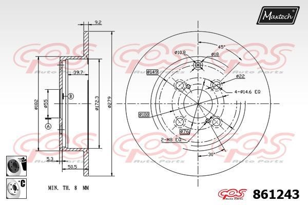 MaxTech 861243.6060 Rear brake disc, non-ventilated 8612436060