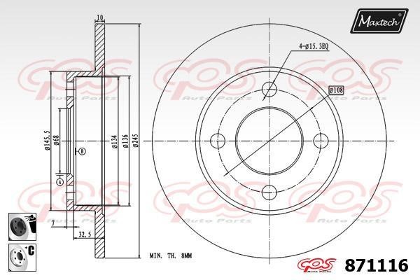 MaxTech 871116.6060 Rear brake disc, non-ventilated 8711166060