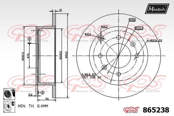 MaxTech 865238.6060 Rear brake disc, non-ventilated 8652386060