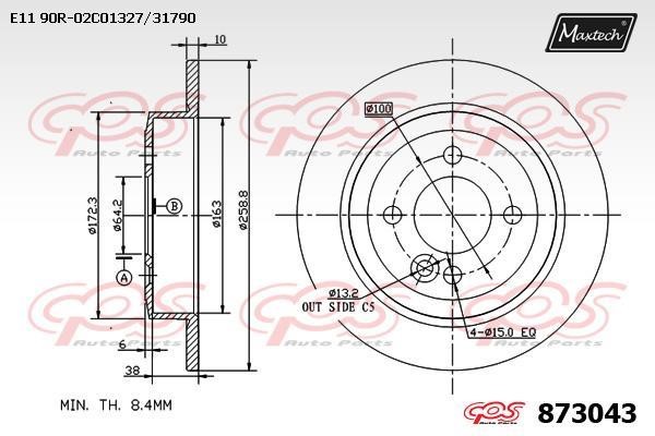 MaxTech 873043.0000 Rear brake disc, non-ventilated 8730430000