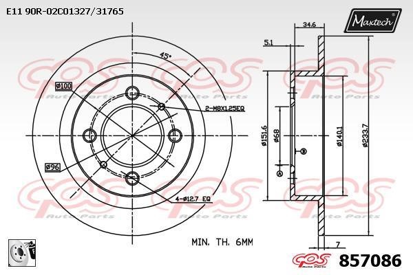 MaxTech 857086.0080 Rear brake disc, non-ventilated 8570860080