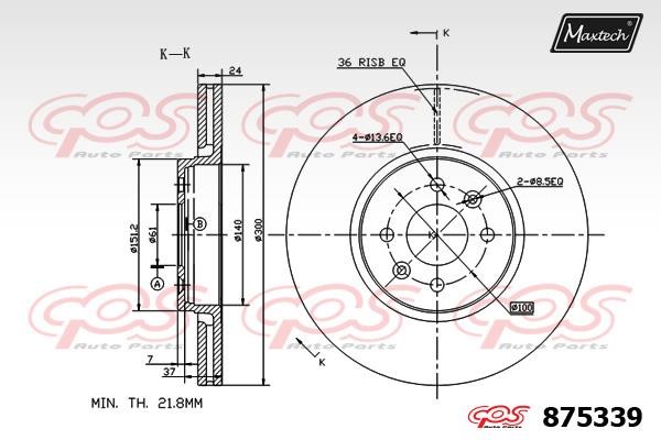 MaxTech 875339.0000 Front brake disc ventilated 8753390000